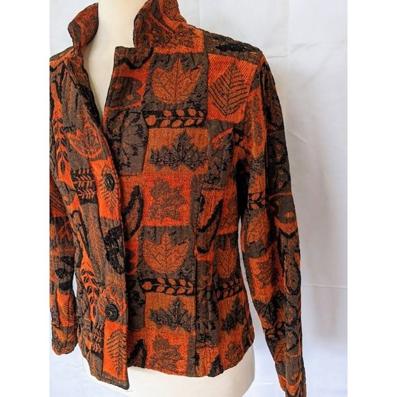 Womens Vintage CMC Tapestry 3 Button Blazer Size Large Fall Autumn Leaf Jacquard - Picture 3 of 11